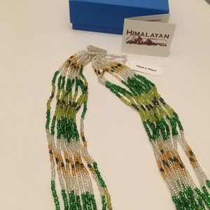Himalayan Green & Gold Tone Beaded Necklace